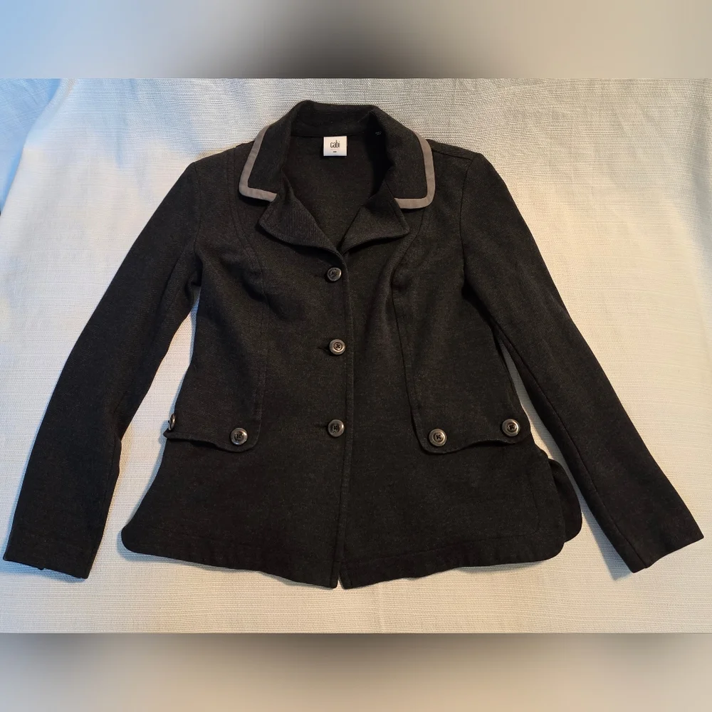 Cabi Ponte Knit Blazer Gray Contrast Trim Size Small - Picture 1 of 10